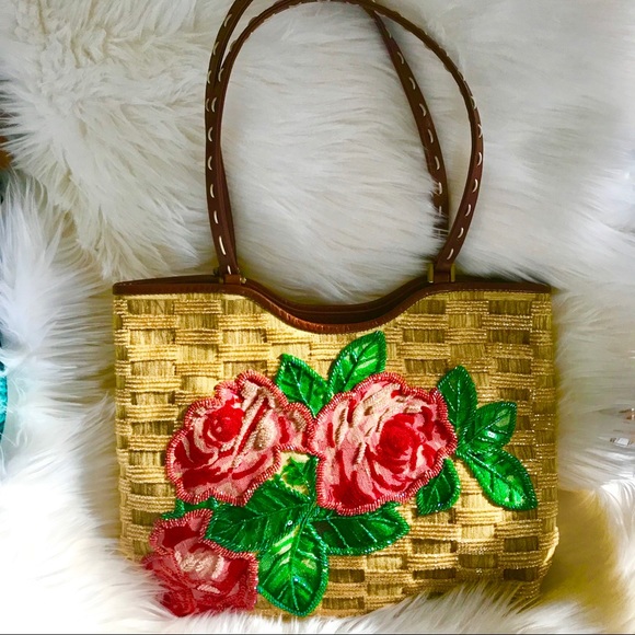 Isabella Fiore Handbags - Isabella Fiore Rose Beaded Vintage Shoulder Bag